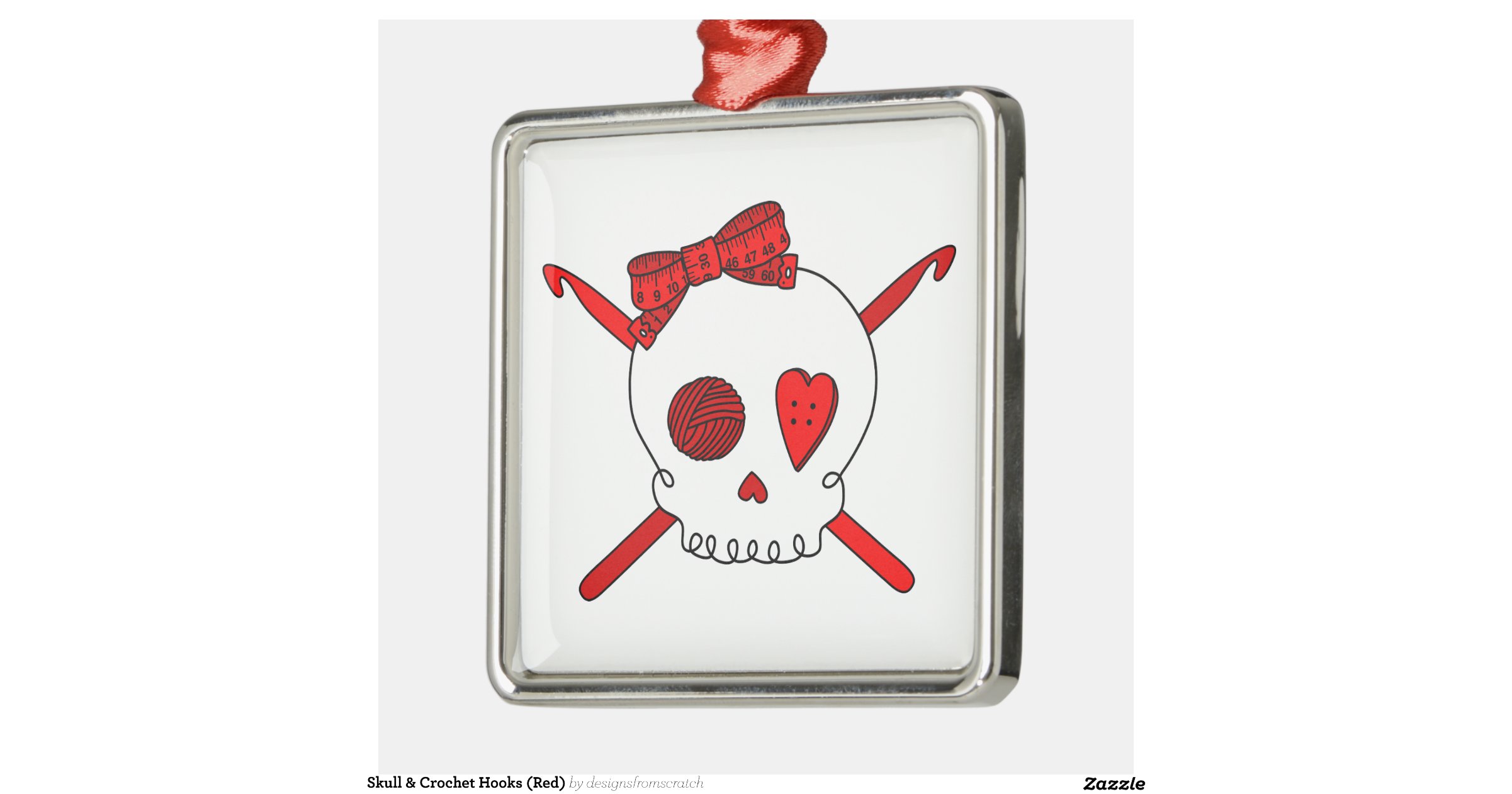 Skull & Crochet Hooks (Red) Square Metal Christmas 