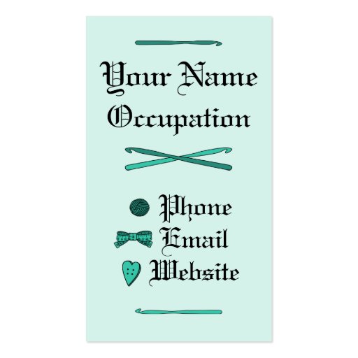 Skull & Crochet Hooks (Turquoise Background) Business Card Template (back side)