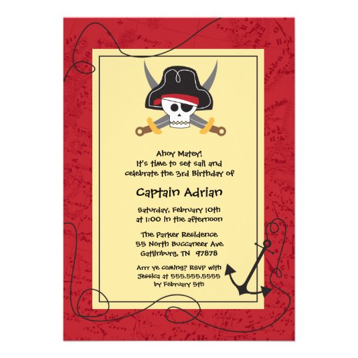 Skull crossbones pirate birthday party invitation