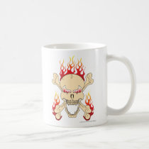 Skull, crossed bones and flames mug mugs