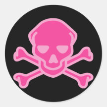 Skull dot Bones dot Pink Round Stickers