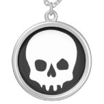 Skull Evil Graphic Block Print Silver Necklace necklaces
