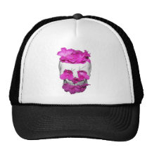 Skull Full of Pink Flowers Trucker Hats