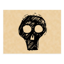 Skull illustration motif. postcard