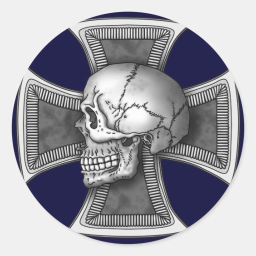 Skull ironcross classic round sticker Zazzle