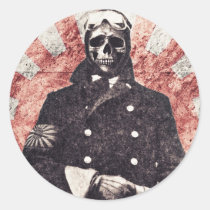 skull, vintage, kamikaze, rising sun, japanese, cool, retro, japan, war, skeleton, military, fantasy, stickers, Sticker with custom graphic design