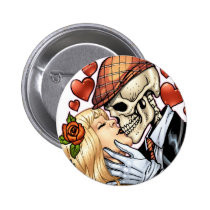 skull, skulls, love, heart, hearts, flower, flowers, rose, roses, tam, gloves, al rio, Botão/pin com design gráfico personalizado