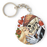 Skull Kiss with Hearts and Roses by Al Rio Key Chains