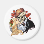 Skull Kiss with Hearts and Roses by Al Rio Magnets