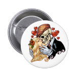 Skull Kiss with Hearts and Roses by Al Rio Pins