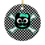 Skull Kitty Green Ornament