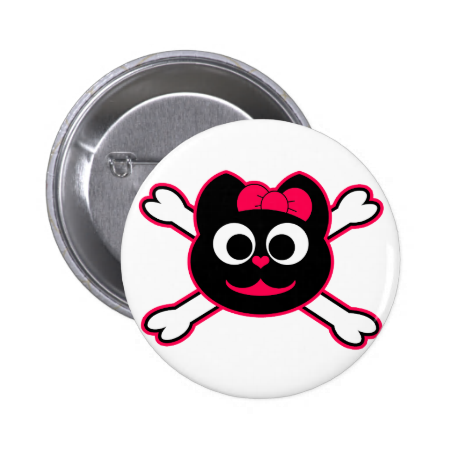 Skull Kitty Pink 2 Inch Round Button