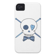 Skull & Knitting Needles (Blue) iPhone 4 Cases