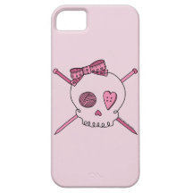 Skull & Knitting Needles (Pink Background) iPhone 5 Case
