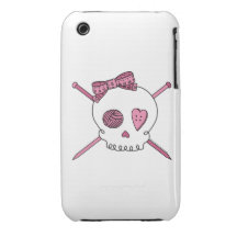Skull & Knitting Needles (Pink) iPhone 3 Covers