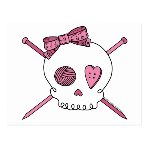 Skull & Knitting Needles (Pink) Post Cards