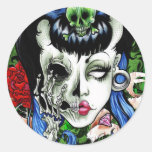 skull lady round sticker