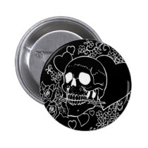 evil, skull, skulls, heart, hearts, flower, flowers, rose, roses, black, al rio, characters, Button with custom graphic design