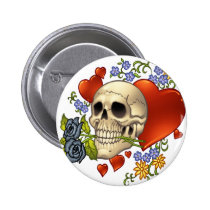 skull, skulls, heart, hearts, flower, flowers, comic, art, good, evil, al rio, rap, Botão/pin com design gráfico personalizado