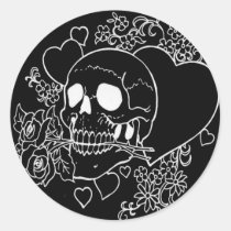 evil, skull, skulls, heart, hearts, flower, flowers, rose, roses, black, al rio, characters, Klistermærke med brugerdefineret grafisk design