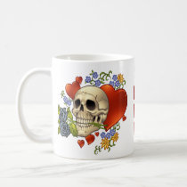 skull, skulls, heart, hearts, flower, flowers, comic, art, good, evil, al rio, rap, Caneca com design gráfico personalizado