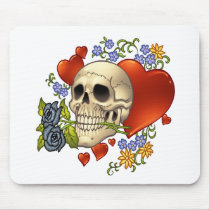 skull, skulls, heart, hearts, flower, flowers, comic, art, good, evil, al rio, rap, Musemåtte med brugerdefineret grafisk design