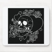 evil, skull, skulls, heart, hearts, flower, flowers, rose, roses, black, al rio, characters, Musemåtte med brugerdefineret grafisk design