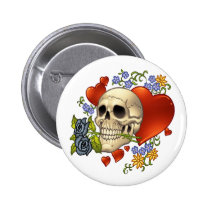 skull, skulls, heart, hearts, flower, flowers, comic, art, good, evil, al rio, rap, Button with custom graphic design