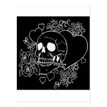 evil, skull, skulls, heart, hearts, flower, flowers, rose, roses, black, al rio, characters, Postcard with custom graphic design