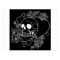 evil, skull, skulls, heart, hearts, flower, flowers, rose, roses, black, al rio, characters, Postcard with custom graphic design