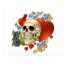 skull, skulls, heart, hearts, flower, flowers, comic, art, good, evil, al rio, rap, Postkort med brugerdefineret grafisk design