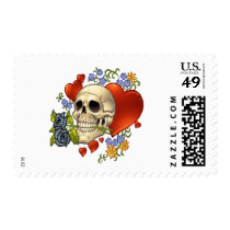 skull, skulls, heart, hearts, flower, flowers, comic, art, good, evil, al rio, pop art, Frimærke med brugerdefineret grafisk design