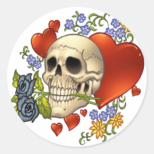 Skull Love - Skulls, Roses and Hearts by Al Rio Stickers