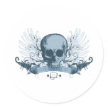 Skull montage - blue round stickers