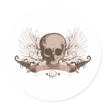 Skull montage - bronze round stickers
