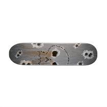 skull of the holes of bullets skate board deck