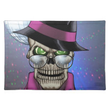 Skull Pimp with Hat, Glasses, Gold Chain and Disco Place Mat