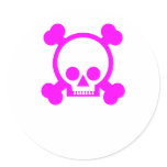 skull - pink round sticker