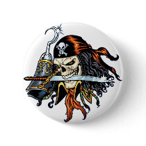 Skull Pirate with Sword and Hook by Al Rio Buttons