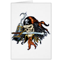 Skull Pirate with Sword and Hook by Al Rio Greeting Cards