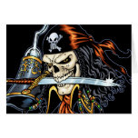 Skull Pirate with Sword and Hook by Al Rio Greeting Cards