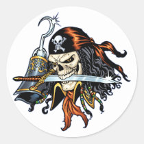 skull, skulls, pirate, pirates, sword, swords, hook, comic, art, al rio, characters, Sticker with custom graphic design