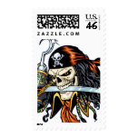 Skull Pirate with Sword and Hook by Al Rio Postage Stamps