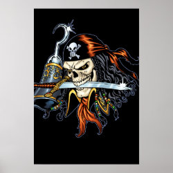 Skull Pirate with Sword and Hook by Al Rio Poster