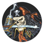 Skull Pirate with Sword and Hook by Al Rio Round Sticker