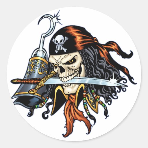 Skull Pirate with Sword and Hook by Al Rio Round Sticker