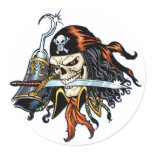 Skull Pirate with Sword and Hook by Al Rio Round Stickers