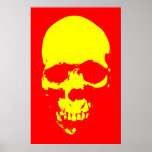 Skull Pop Art Poster - Red & Yellow posters
