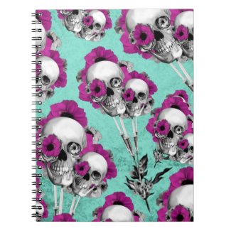Skull poppies patterned illustration. spiral notebooks