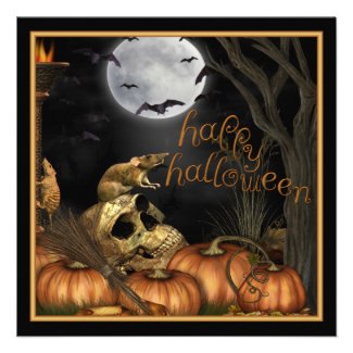 Skull, Rats and Pumpkin Halloween Party Invitation